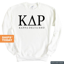 Load image into Gallery viewer, Kappa Delta Rho Block Letter Sweatshirt - Fraternity Crewneck Sweatshirt - Kite and Crest
