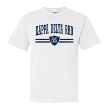 Load image into Gallery viewer, Kappa Delta Rho Striped Shield Comfort Colors T-Shirt - Fraternity Tee - Kite and Crest
