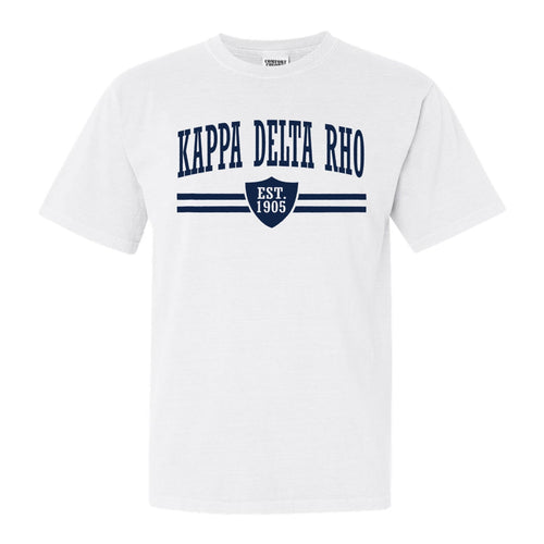 Kappa Delta Rho Striped Shield Comfort Colors T-Shirt - Fraternity Tee - Kite and Crest