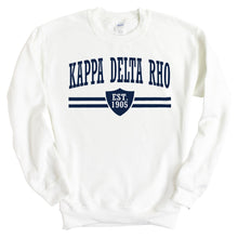 Load image into Gallery viewer, Kappa Delta Rho Striped Shield Sweatshirt - Fraternity Crewneck Sweatshirt - Kite and Crest
