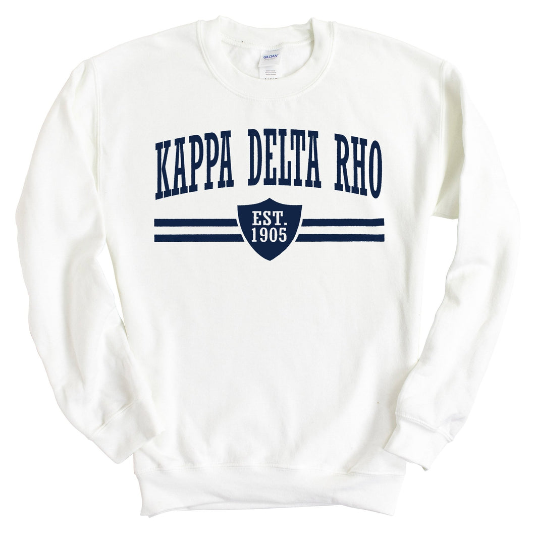 Kappa Delta Rho Striped Shield Sweatshirt - Fraternity Crewneck Sweatshirt - Kite and Crest