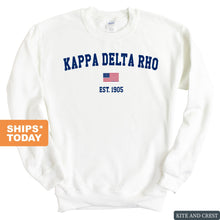 Load image into Gallery viewer, Kappa Delta Rho USA Flag Sweatshirt - Fraternity Crewneck Sweatshirt - Kite and Crest
