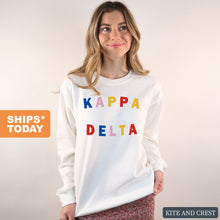 Load image into Gallery viewer, Kappa Delta Sweatshirt | KD Circular Colorful Crewneck Sweatshirt | Kappa Delta Sorority Gift Idea - Kite and Crest
