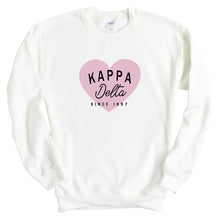 Load image into Gallery viewer, Kappa Delta Sweatshirt | KD Pink Heart Crewneck Sweatshirt | Kappa Delta Sorority Gift Idea - Kite and Crest
