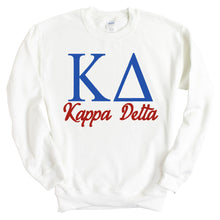 Load image into Gallery viewer, Kappa Delta Sweatshirt | KD Red and Blue Crewneck Sweatshirt | Kappa Delta Sorority Gift Idea - Kite and Crest
