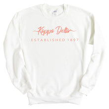 Load image into Gallery viewer, Kappa Delta Sweatshirt | KD White Script Letter Crewneck Sweatshirt | Kappa Delta Sorority Gift Idea - Kite and Crest
