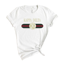 Load image into Gallery viewer, Kappa Delta T-shirt - KD Golden Stripes Tee - Kite and Crest
