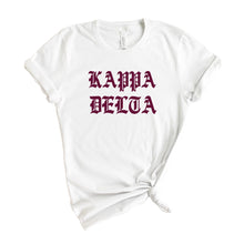 Load image into Gallery viewer, Kappa Delta T-Shirt | KD Old Type Written Shirt | Kappa Delta Sorority Gift Idea - Kite and Crest
