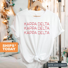 Load image into Gallery viewer, Kappa Delta T-Shirt | KD Red and Stacked Shirt | Kappa Delta Sorority Gift Idea - Kite and Crest
