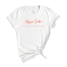 Load image into Gallery viewer, Kappa Delta T-Shirt | KD White Script Letter Shirt | Kappa Delta Sorority Gift Idea - Kite and Crest
