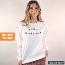 Load image into Gallery viewer, Kappa Kappa Gamma Sweatshirt | Kappa (KKG) Circular Colorful Crewneck Sweatshirt | Kappa Kappa Gamma Sorority Gift Idea - Kite and Crest
