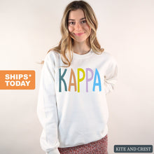 Load image into Gallery viewer, Kappa Kappa Gamma Sweatshirt - Kappa (KKG) Colorful Lined Crewneck Sweatshirt - Kite and Crest
