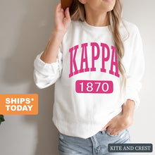 Load image into Gallery viewer, Kappa Kappa Gamma Sweatshirt | Kappa (KKG) Large Established Crewneck Sweatshirt | Kappa Kappa Gamma Sorority Gift Idea - Kite and Crest
