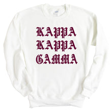 Load image into Gallery viewer, Kappa Kappa Gamma Sweatshirt | Kappa (KKG) Old Type Written Crewneck Sweatshirt | Kappa Kappa Gamma Sorority Gift Idea - Kite and Crest
