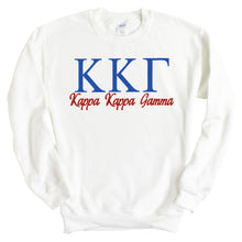 Load image into Gallery viewer, Kappa Kappa Gamma Sweatshirt | Kappa (KKG) Red and Blue Crewneck Sweatshirt | Kappa Kappa Gamma Sorority Gift Idea - Kite and Crest
