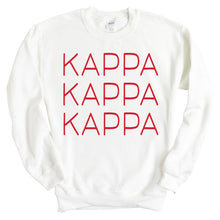 Load image into Gallery viewer, Kappa Kappa Gamma Sweatshirt | Kappa (KKG) Red and Stacked Crewneck Sweatshirt | Kappa Kappa Gamma Sorority Gift Idea - Kite and Crest
