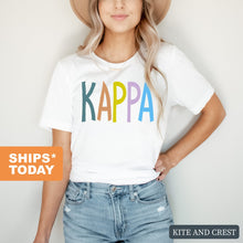 Load image into Gallery viewer, Kappa Kappa Gamma T-shirt - Kappa (KKG) Colorful Lined Tee - Kite and Crest
