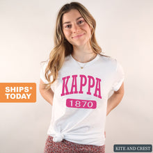 Load image into Gallery viewer, Kappa Kappa Gamma T-Shirt | Kappa (KKG) Large Established Shirt | Kappa Kappa Gamma Sorority Gift Idea - Kite and Crest
