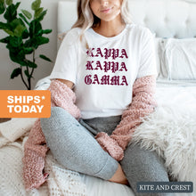 Load image into Gallery viewer, Kappa Kappa Gamma T-Shirt | Kappa (KKG) Old Type Written Shirt | Kappa Kappa Gamma Sorority Gift Idea - Kite and Crest
