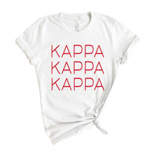 Load image into Gallery viewer, Kappa Kappa Gamma T-Shirt | Kappa (KKG) Red and Stacked Shirt | Kappa Kappa Gamma Sorority Gift Idea - Kite and Crest
