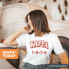 Load image into Gallery viewer, Kappa Kappa Gamma T-shirt - Kappa (KKG) Red Arch Tee - Kite and Crest
