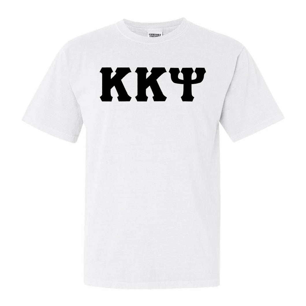 Kappa Kappa Psi Basic Black Letters Comfort Colors T-Shirt - Fraternity Tee - Kite and Crest