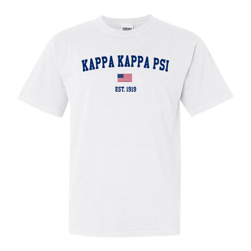 Kappa Kappa Psi USA Flag Comfort Colors T-Shirt - Fraternity Tee - Kite and Crest