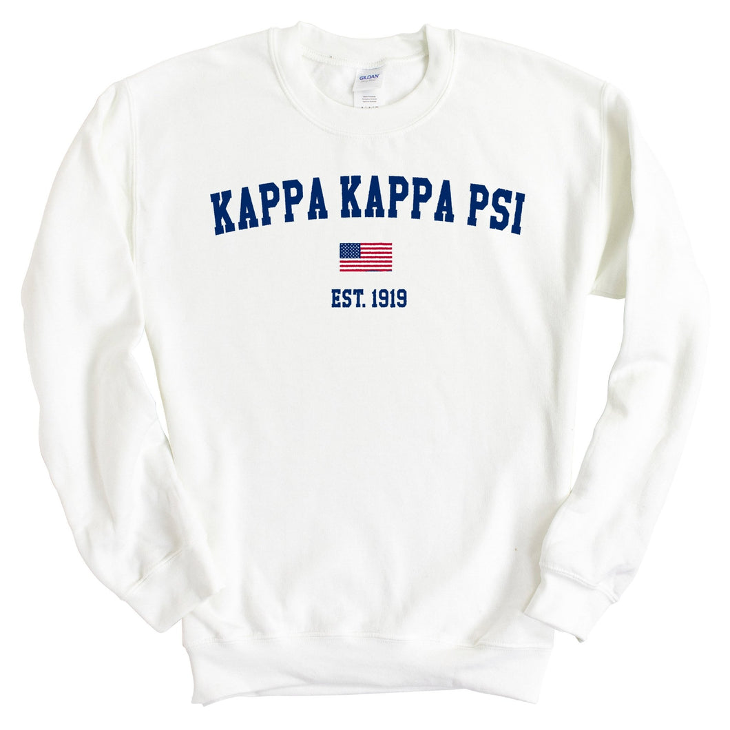 Kappa Kappa Psi USA Flag Sweatshirt - Fraternity Crewneck Sweatshirt - Kite and Crest