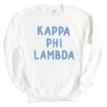 Load image into Gallery viewer, Kappa Phi Lambda Blue Bubble Letters Crewneck Sweatshirt - Kite and Crest
