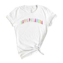 Load image into Gallery viewer, Kappa Phi Lambda Rainbow Letter T-shirt - Kite and Crest
