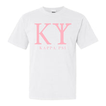 Load image into Gallery viewer, Kappa Psi Classic Pink Letters Comfort Colors T-Shirt - Kite and Crest
