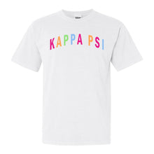 Load image into Gallery viewer, Kappa Psi Greek Rainbow Comfort Colors T-Shirt - Kite and Crest
