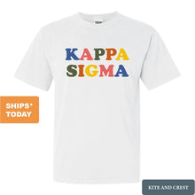 Load image into Gallery viewer, Kappa Sigma Comfort Colors T-Shirt - Kappa Sig Retro Letters Shirt - Kite and Crest
