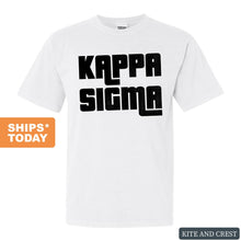 Load image into Gallery viewer, Kappa Sigma Comfort Colors T-Shirt - Kappa Sig Stacked Letters Shirt - Kite and Crest
