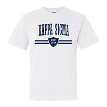 Load image into Gallery viewer, Kappa Sigma Comfort Colors T-Shirt - Kappa Sig Striped Shield Shirt - Kite and Crest
