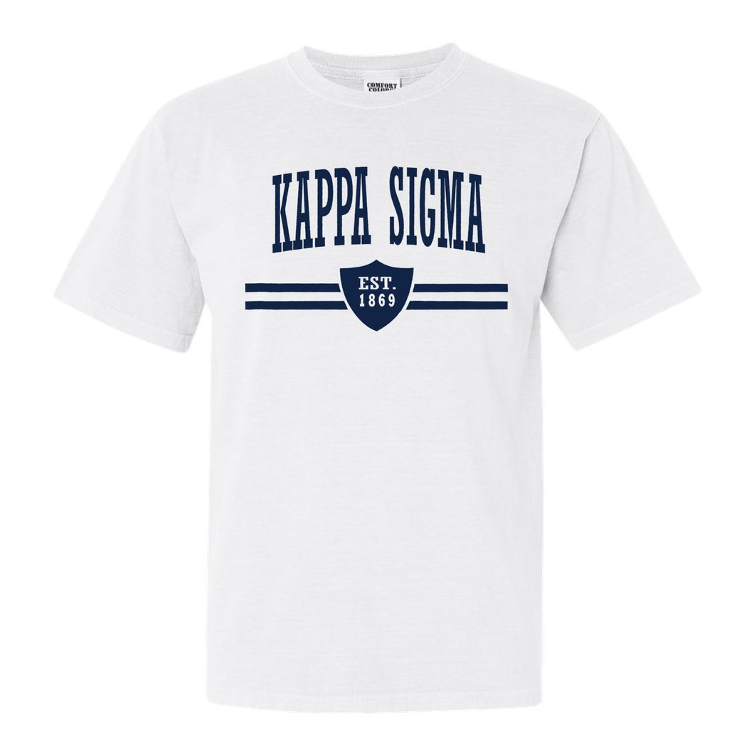 Kappa Sigma Comfort Colors T-Shirt - Kappa Sig Striped Shield Shirt - Kite and Crest
