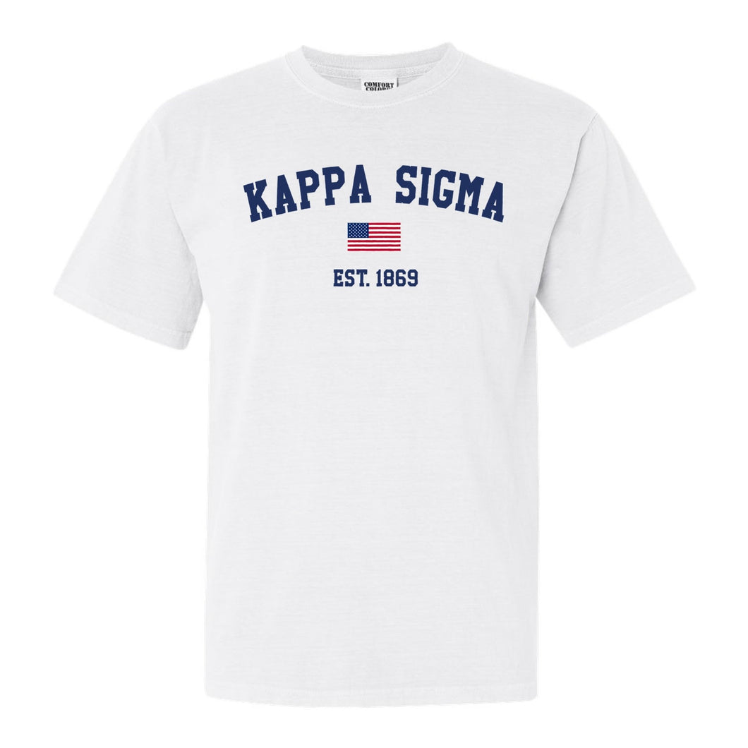 Kappa Sigma Comfort Colors T-Shirt - Kappa Sig USA Flag Shirt - Kite and Crest
