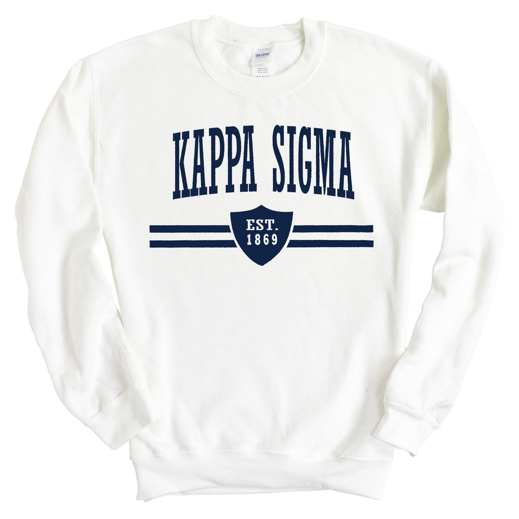 Kappa Sigma Sweatshirt - Kappa Sig Striped Shield Crewneck Sweatshirt - Kite and Crest