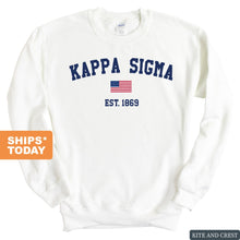 Load image into Gallery viewer, Kappa Sigma Sweatshirt - Kappa Sig USA Flag Crewneck Sweatshirt - Kite and Crest
