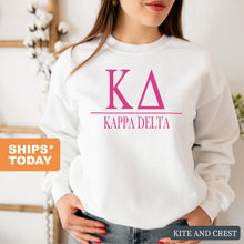 Load image into Gallery viewer, KD Kappa Delta Big Letters Sorority Crewneck Sweatshirt - Kite and Crest
