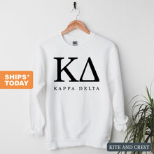 Load image into Gallery viewer, KD Kappa Delta Block Letter Sorority Crewneck Sweatshirt - Kite and Crest
