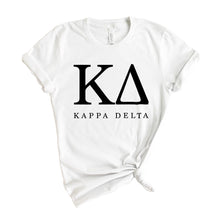 Load image into Gallery viewer, KD Kappa Delta Block Letter Sorority T-Shirt - Kite and Crest
