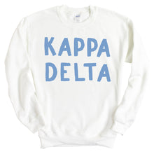 Load image into Gallery viewer, KD Kappa Delta Blue Bubble Letter Sorority Crewneck Sweatshirt - Kite and Crest
