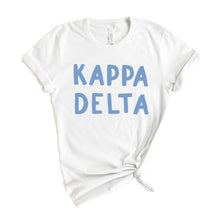 Load image into Gallery viewer, KD Kappa Delta Blue Bubble Letter Sorority T-Shirt - Kite and Crest
