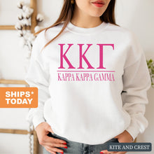 Load image into Gallery viewer, KKG Kappa Kappa Gamma Big Letters Sorority Crewneck Sweatshirt - Kite and Crest
