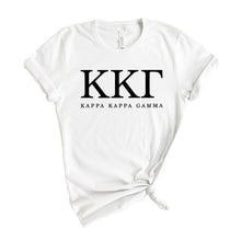 Load image into Gallery viewer, KKG Kappa Kappa Gamma Block Letter Sorority T-Shirt Shirt Tee - Kite and Crest
