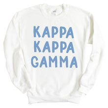 Load image into Gallery viewer, KKG Kappa Kappa Gamma Blue Bubble Letter Sorority Crewneck Sweatshirt - Kite and Crest
