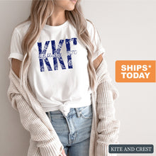 Load image into Gallery viewer, KKG Kappa Kappa Gamma Blue Floral Sorority T-Shirt Tee - Kite and Crest
