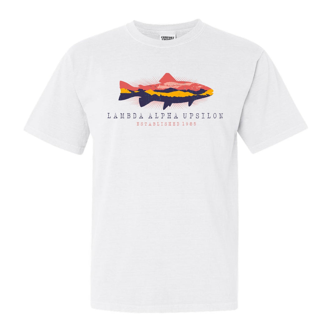 Lambda Alpha Upsilon Fishing Comfort Colors T-Shirt - Fraternity Tee - Kite and Crest