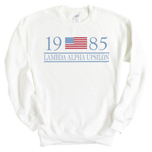 Load image into Gallery viewer, Lambda Alpha Upsilon Flag Year Sweatshirt - Fraternity Crewneck Sweatshirt - Kite and Crest
